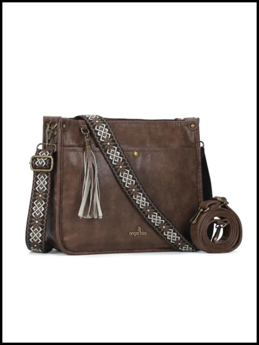 Vegan Leather Hobo Crossbody Bag Guitar Strap Tassel Women Purse